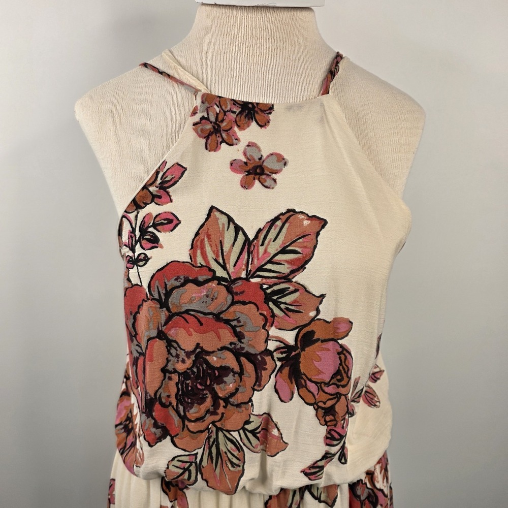 Hummingbird Women's Floral Maxi Dress Small Flowy Slit Back Tie Spaghetti Straps - Picture 2 of 7